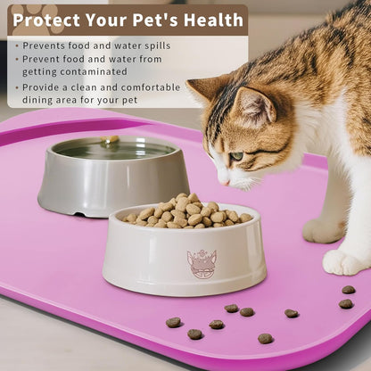 Smilool Silicone Pet Food Mat with Raised Edge for Food and Water Bowl, Dog Feeding Mats, Cat Food Trays for Floor Waterproof, Rubber Tray for Dogs and Cats, 19 x 12 x 0.7 Dark Brown