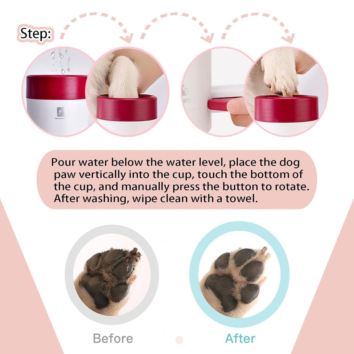 Dog paw washer Manually press，Portable Pet Paw Cleaner cup,paw cleaner for dogs,dog foot washer，Mudbuster Dog Paw Washer for Large Medium Small Breed Dogs (RED)