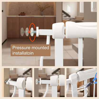 Extra Wide Baby Gate with Door Pressure Mounted 57.48-62.20 Inch,Child Baby Gates for Doorways No Drilling,Walk Through Dog Gate Indoor for The House Kitchen Stairs,White