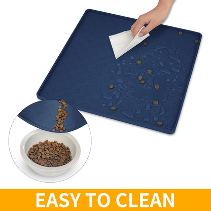 Ptlom Pet Placemat for Dog and Cat, Mat for Prevent Food and Water Overflow, Suitable for Small, Medium and Big Pet, 18" 12", Grey, Silicone