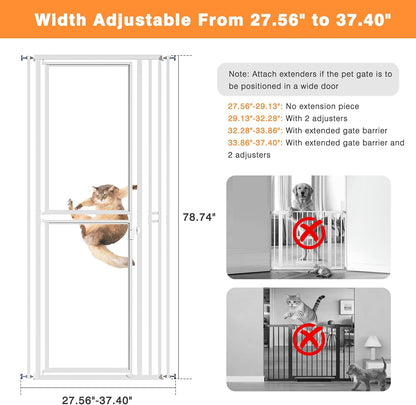 78.7" Extra Tall Transparent Cat Gate for Doorway, PC Board Clear Pet Gate with 27”-37” Adjustable Width, Pressure Mounted Dog Gate with Auto Locking, for Stairs/Kitchen/Hallways, No Drilling