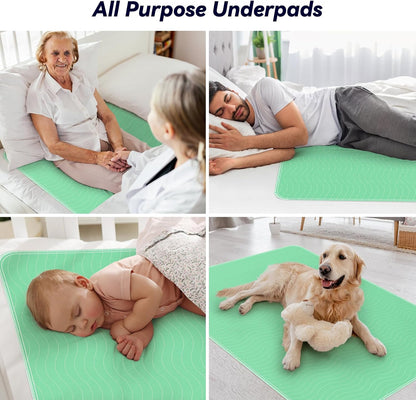 4 Pack 24” x 24” Extra Heavy Absorbency Washable Underpads, Waterproof Nursing Pads Incontinence Bed Pads, Reusable Washable Pee Pads for Dogs, Diaper Changing & Adults, Washable Puppy Pads
