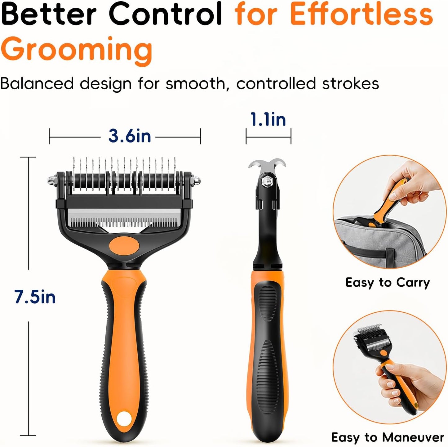 3-in-1 Professional Pet Grooming Brush for Dogs & Cats – Dematting Comb, Undercoat Rake & Deshedding Tool for Long & Short Hair, Heavy Shedding & Matted Fur (Blue)