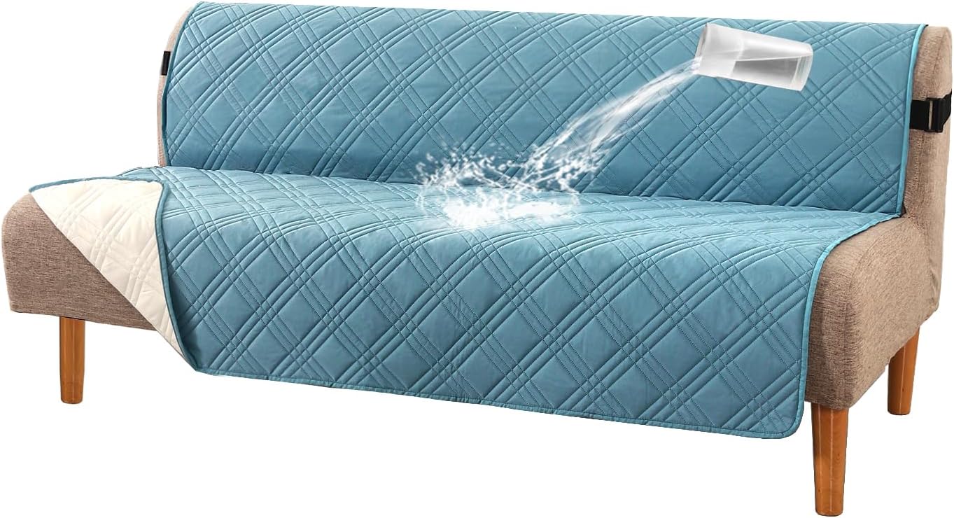 H.VERSAILTEX 100% Waterproof Slipcovers for Couches and Sofas Modern Pet Couch Cover Thick Soft Furniture Protector with Elastic Straps(Sofa, Lily Pad/Beige)