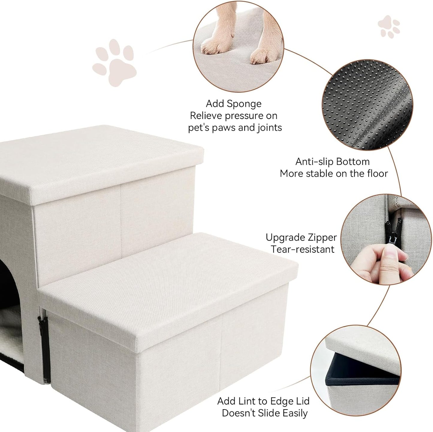Zerbuger Wider Dog Ramp for High Bed with Storage 18" H, Foldable Dog Stairs for Small Medium Large Older Senior Animal, Sturdy Dog Step for Climbing Bed or Couch, Arthritis-Friendly (Gray, No Condo)