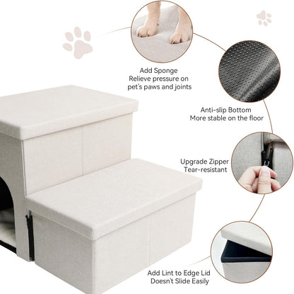 Zerbuger Wider Dog Ramp for High Bed with Storage 18" H, Foldable Dog Stairs for Small Medium Large Older Senior Animal, Sturdy Dog Step for Climbing Bed or Couch, Arthritis-Friendly (Gray, No Condo)