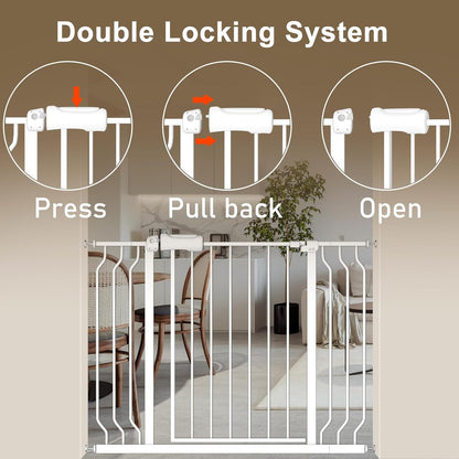 ALLAIBB Extra Wide Baby Gate Pressure Mount with Auto-Close, White Metal Safety Gate for Stairs & Doorways - Child Proof, Pet Barrier for Hallways, Kitchen, Living Room for 57.48-62.02 inch