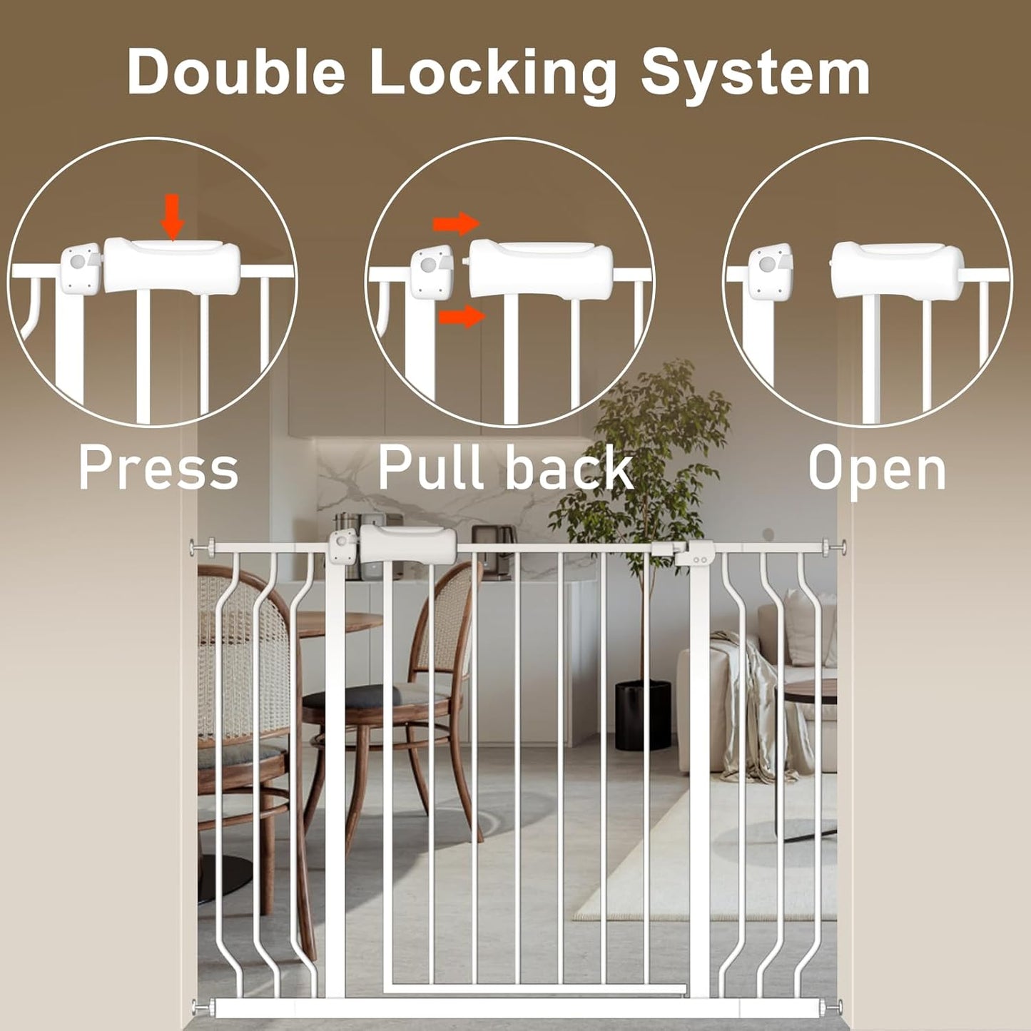 ALLAIBB Extra Wide Pressure Mount Baby Gate Auto Close Metal Child Dog Pet Safety Gates with Walk Through for Stairs,Doorways,Kitchen and Living Room (62.02-66.93"/158-170cm)
