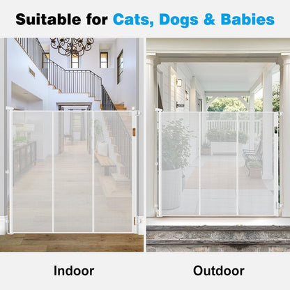 Reinforced 52" Extra Tall Dog Gate for Doorway, Jump-Resistant & Prevent Crawling Underneath Retractable Dog Gates Indoor, 0-55" W Retractable Baby Gate for Doorway, Safety Extra Tall Cat Gate, White