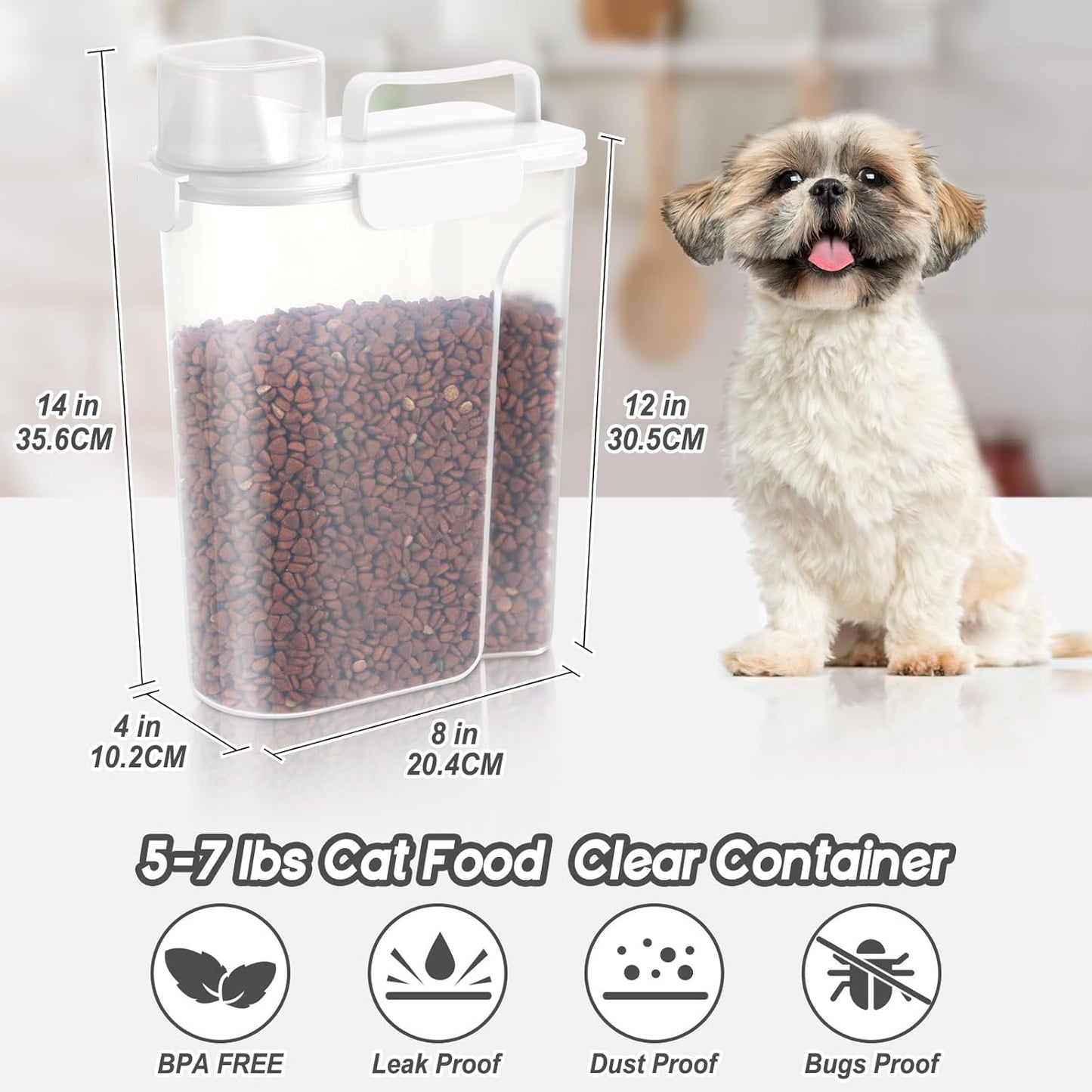 LEAWALK 5-7Lbs Dog Cat Food Storage Container with Upgraded Large Nozzle BPA-free, 4 Snap Seals Plastic Pet Food Storage Containers with Handles are Easy to Clean and Carry