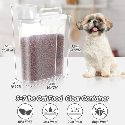 LEAWALK 5-7Lbs Dog Cat Food Storage Container with Upgraded Large Nozzle BPA-free, 4 Snap Seals Plastic Pet Food Storage Containers with Handles are Easy to Clean and Carry