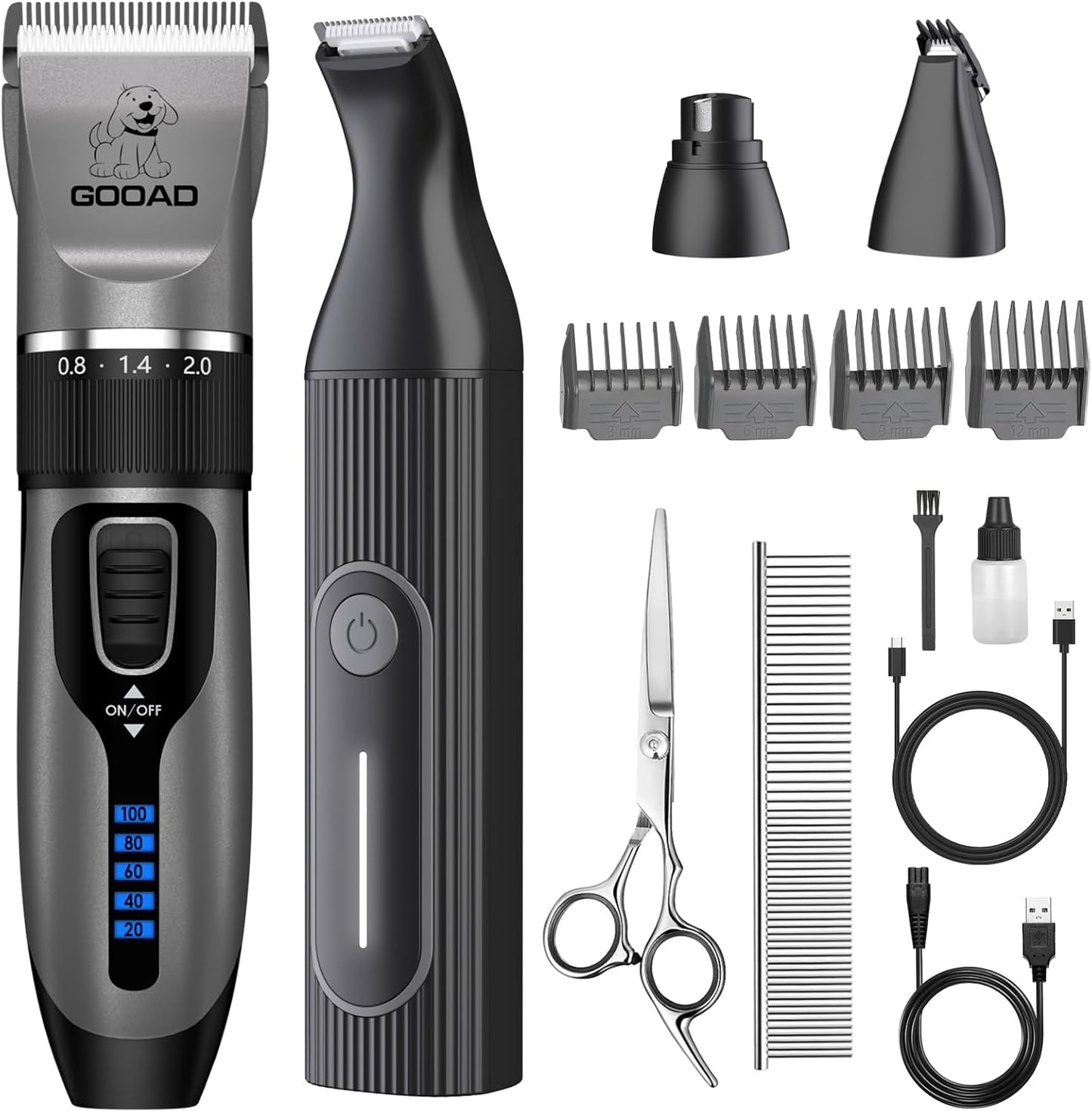 Dog Clippers for Grooming for Heavy Thick Hair&Coats,Low Noise Hair Trimmer,Rechargeable Cordless Pet Shaver, Dog Grooming Kit with Paw Trimmer Nail Grinder for Small Large Dogs