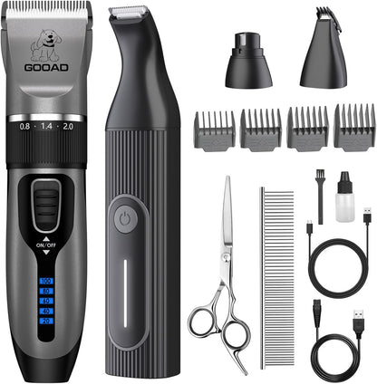 Dog Clippers for Grooming for Heavy Thick Hair&Coats,Low Noise Hair Trimmer,Rechargeable Cordless Pet Shaver, Dog Grooming Kit with Paw Trimmer Nail Grinder for Small Large Dogs