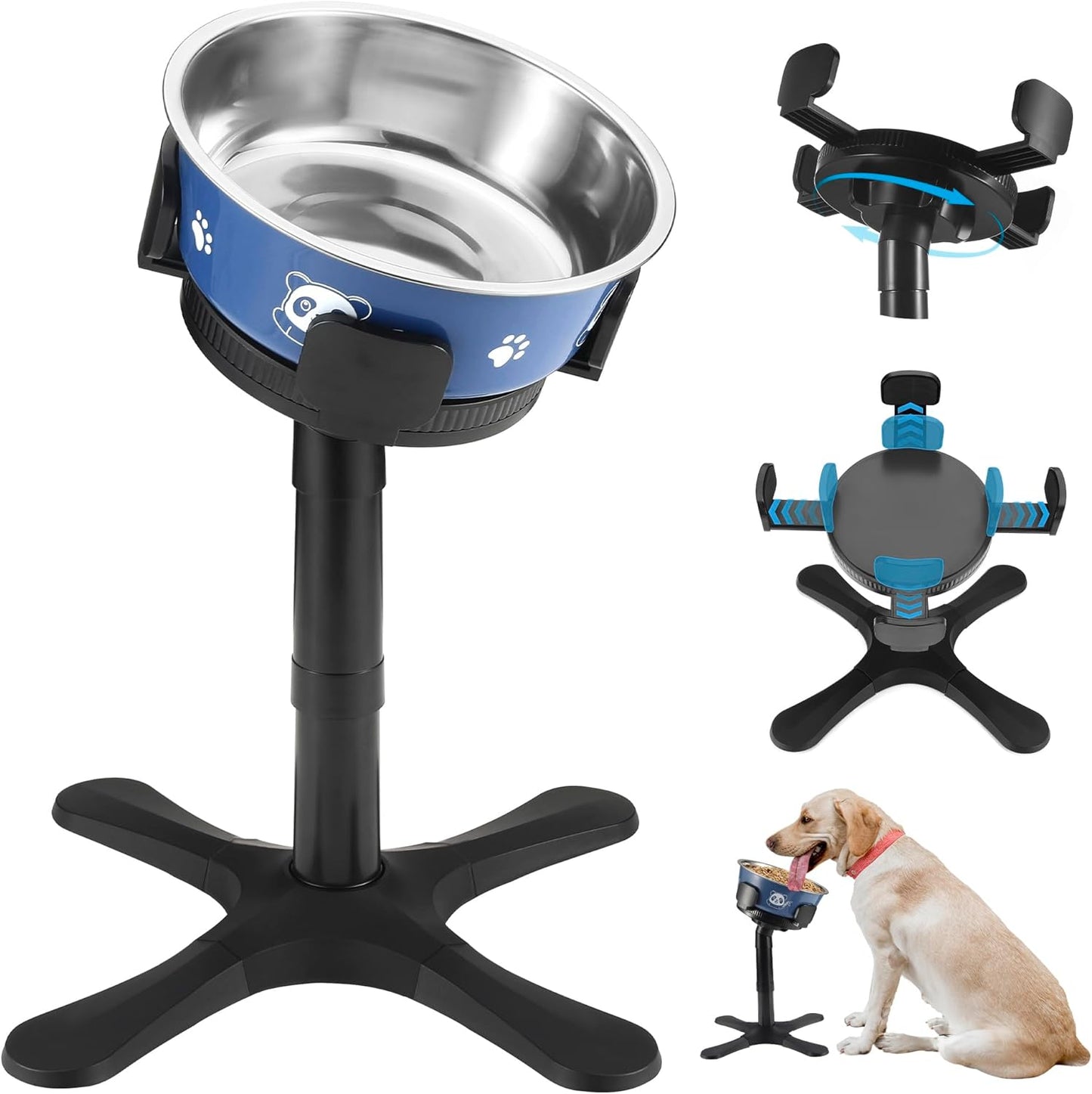 Dog Bowls Elevated Adjustable Stand, Raised Bowl with 3 Heights & Tilted Feeding Stand, Compatible with Various Bowls, for Medium & Large Breeds (1 Pack) Black