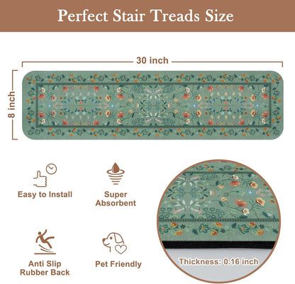 OJIA Floral Stair Treads Non-Slip Carpet Stair Treads for Wooden Steps Indoor 15PCS 30"x8" Stair Runner Stair Mats Staircase Step Treads for Kids, Elders and Dogs, Stair Covers, Black