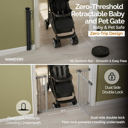 Retractable Baby Gate - 118" Extra Wide Mesh Dog Gate with Support Rods - 34" Tall for Stairs, Doorways, Hallways - Drill or No-Drill - Pet & Cat Gate - Outdoor/Indoor (Black, 9.84 ft)