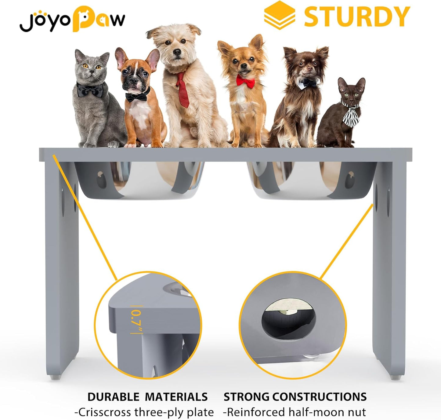 Elevated Dog Bowls, Bamboo Raised Dog Bowl for Medium Dogs, with 2 Stainless Steel Bowls (7'' Tall-40 oz Bowl)