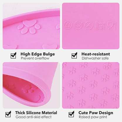 Silicone Pet Food Mat - Waterproof Dog & Cat Feeding Mat with High Lip to Prevent Spills & Protect Floors, Black