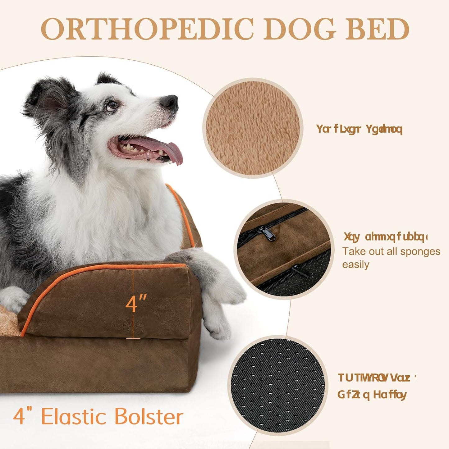 Comfort Expression Orthopedic Dog Bed for Extra Large Dogs 42x30 Inch, Waterproof Egg Crate Foam XL Pet Bed with Removable Bolsters, Dog Couch with Washable Cover & Non-Slip Bottom, Grey - Colors B