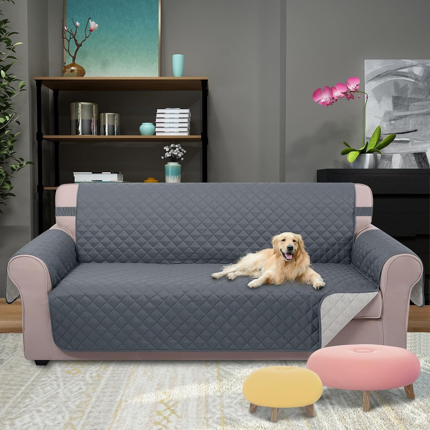 U-NICE HOME Reversible Sofa Cover Washable Couch Cover for Dogs Friendly with Elastic Straps Water Repellent Furniture Protector for 3 Cushion Couch (Sofa, Coffee/Beige) - Colors B