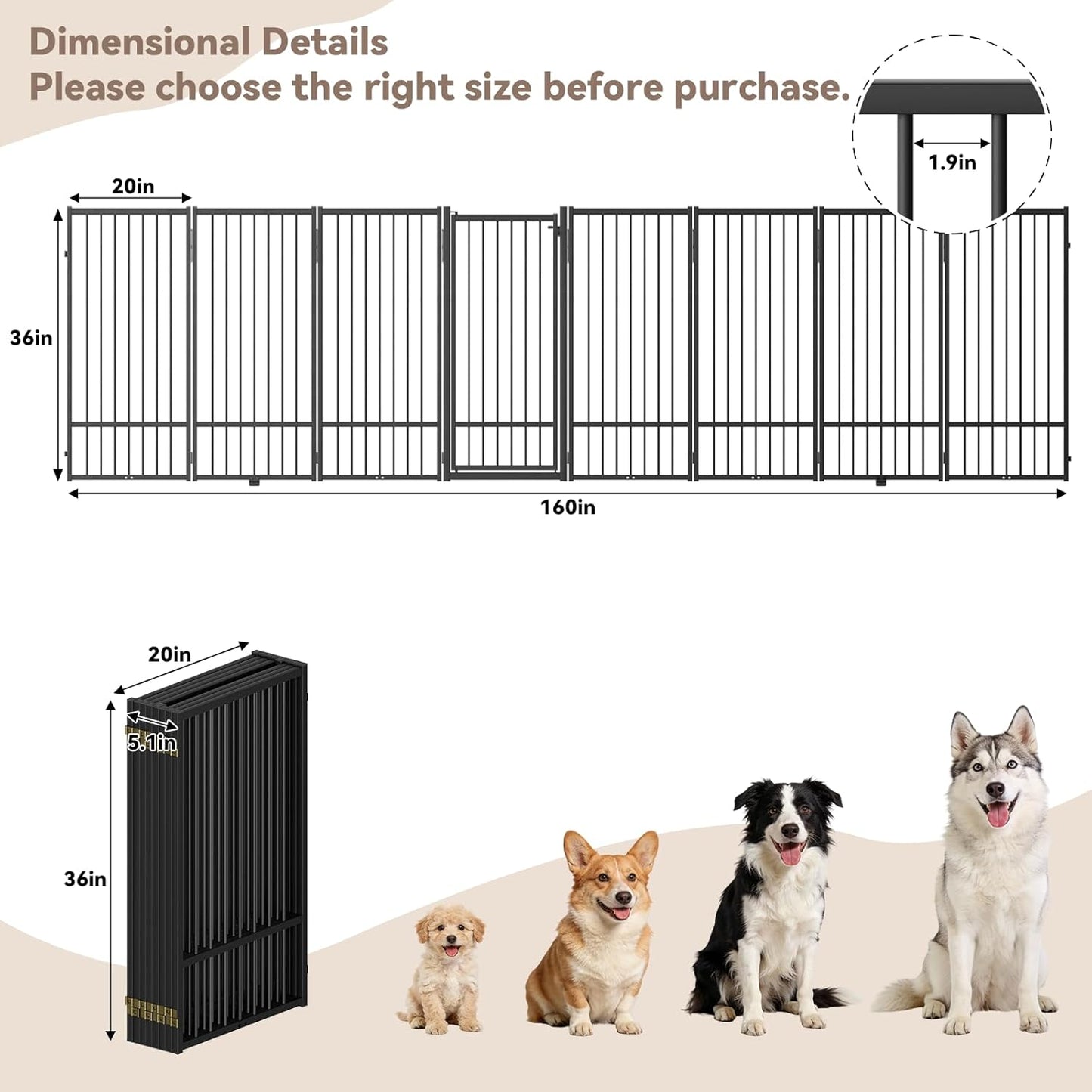 SNUOWU Full Metal Freestanding Dog Gate with Door, 32''Height Foldable Pet Dog Fence for Indoor & Outdoor, 4 Panels Extra Wide Free Standing TallDog Gates for Doorways,House,Stairs,Porch,Deck,Yard