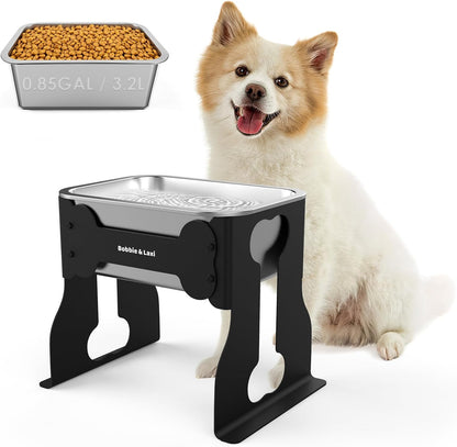 2.4 Gallon Elevated Large Dog Water Bowl,14" Raised Stainless Steel Bowl with Stand for Large Breed, Full Metal Dog Feeding Station for Relief Joint Pressure, Easy Clean for Indoor & Outdoor Uses