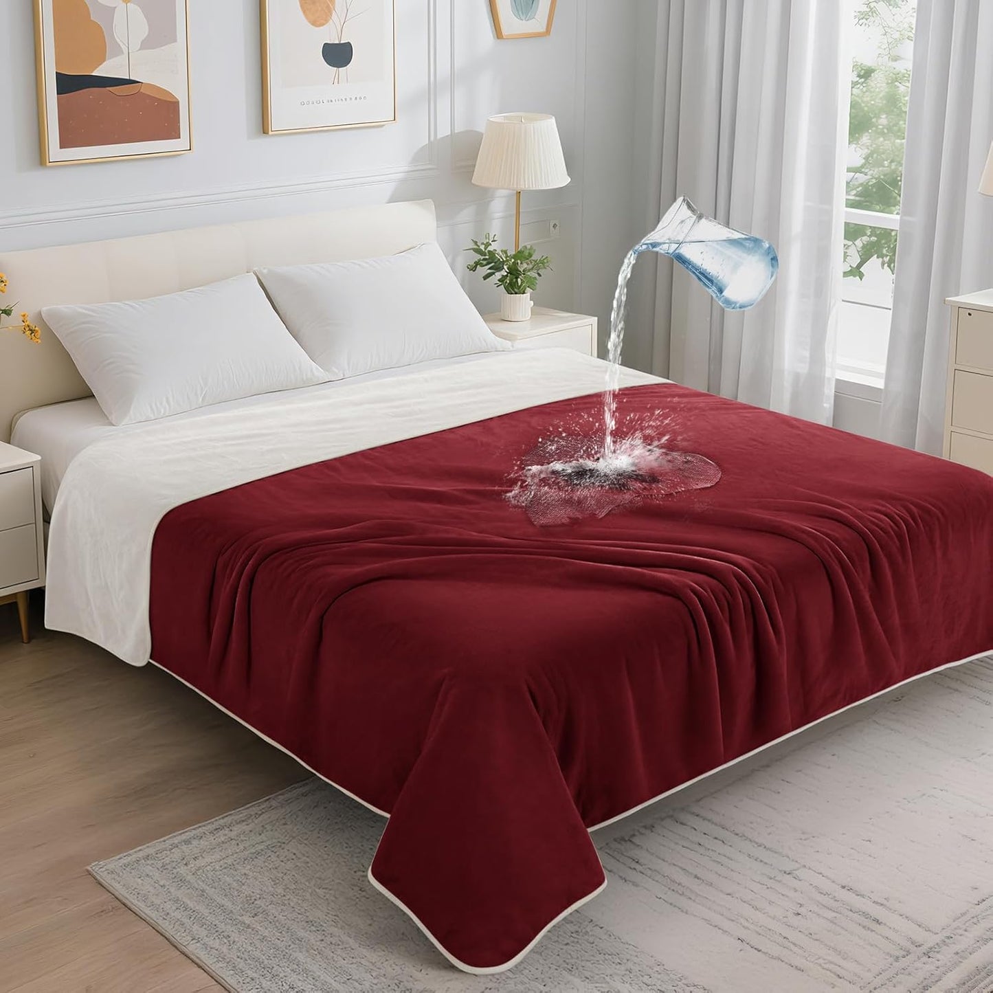 LOOBANI Waterproof Blanket for Bed: Reversible Soft Flannel Twin Bed Blanket 60" x 80", Leakproof Throw Spill-Proof Dog Pet Blanket for Couch Cover, Movie Time, Camping, Travel, Grey