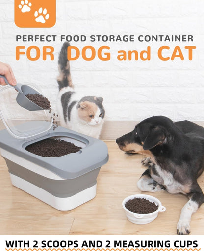 10-13 Lbs Dog Food Stroage Container, Collapsible Dog Food Containers with Airtight Lid, Pet Food Scoop, Pet Food Storage Container Dry Food for Dog, Cat and Other Pets