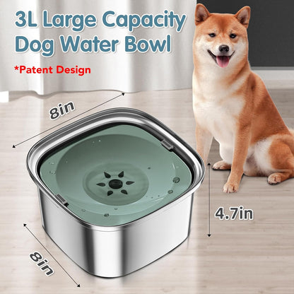 UPSKY 3L Dog Water Bowl 101oz Stainless Steel No Spill Large Capacity Dog Food Water Bowl Slow Water Feeder, Spill Proof Pet Water Dispenser Vehicle Carried Travel Water Bowl