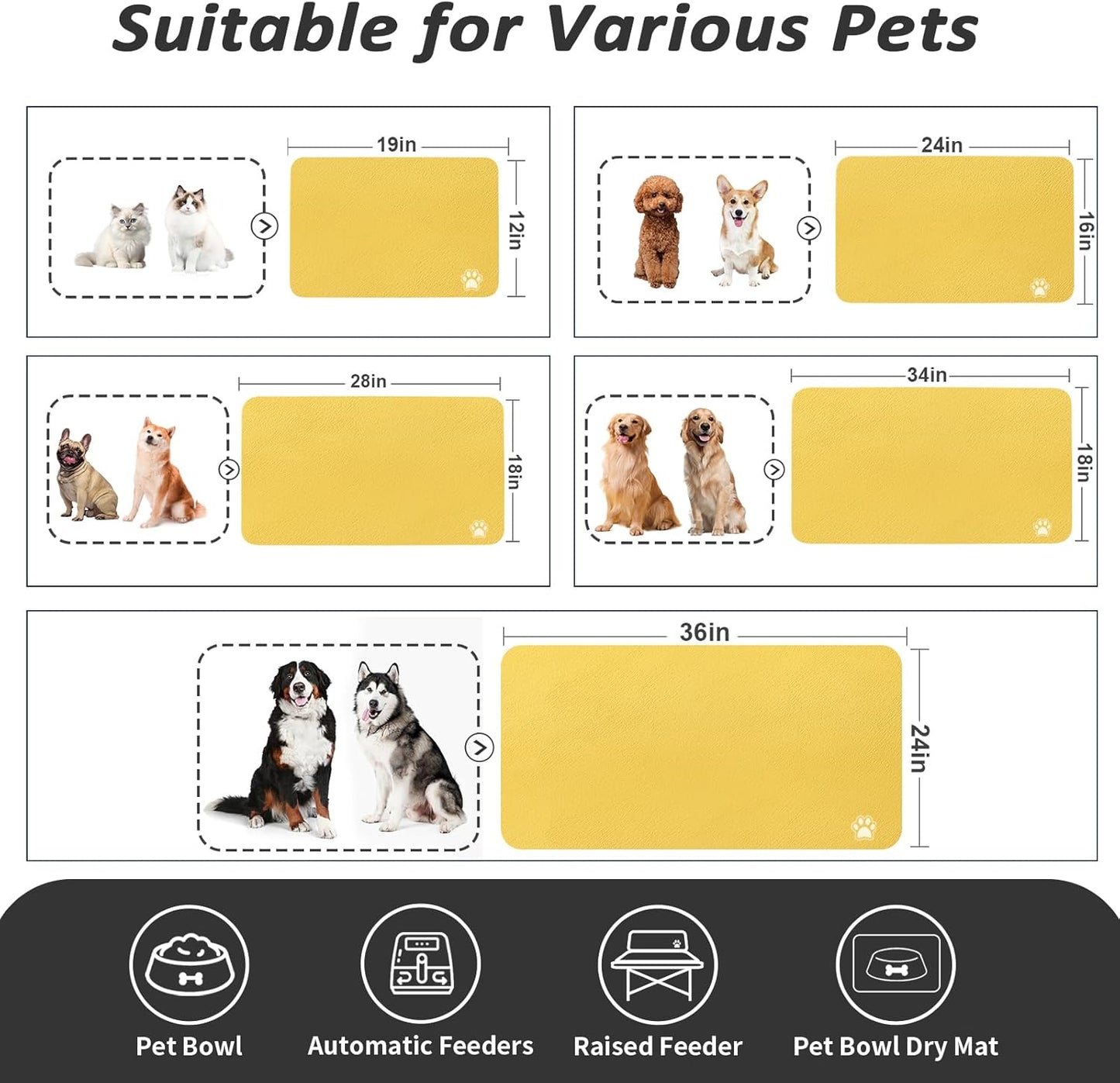 HotLive Dog Food Mat - Absorbent Cat Mat for Food and Water, No Stains Pet Feeding Bowl Mat, Easy to Clean Pet Placemats, Quick Dry Dog Water Dispenser Mat for Messy Drinkers | Paw Dark Grey 12"x 19"