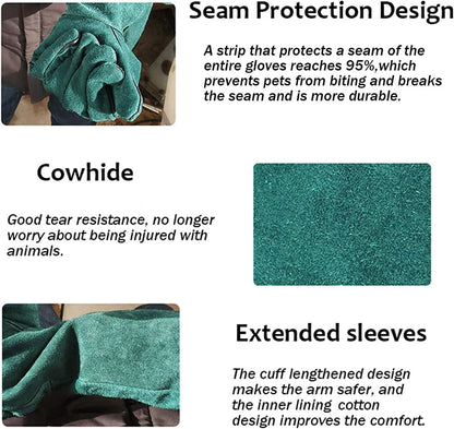 Animal Handling Anti-Bite Gloves, Reinforced Leather Welding Gloves for Gardening Dog Training Cat Scratch