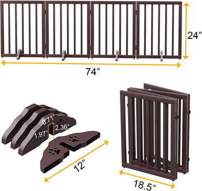 Freestanding Dog Gates Indoor, 3-Panel Pet Gates with 2 Metal Stands and 360° Hinge, 24" H Foldable Dog Gate for Stairs, Doorway, Kitchen, Expands Up to 55" Fully Assembled - Black Walnut