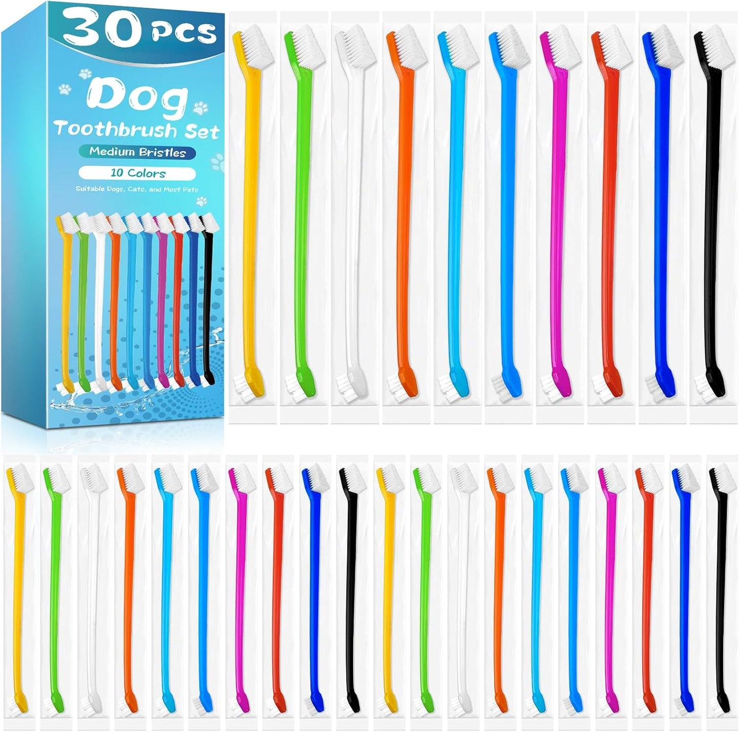 Navona 30 PCS Dog Toothbrushes, Double Headed Anti Slip Dog Tooth Brushing Kits, Cat Toothbrush, Pet Toothbrush for Dogs, Easy to Clean and Care for Teeth, Suitable for Small to Large Dogs and Cats