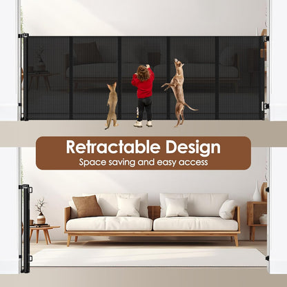 Reinforced 48" Extra Tall Pet Gate with Support Rods, 4 Ft Tall Retractable Baby Gates for Doorways 55" Wide Mesh Dog Gate Indoor Outdoor - Prevent Baby/Pet from Jumping Over, Black