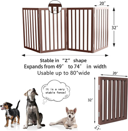 ZJSF Freestanding Indoor Dog Gate for House Foldable Wood Brown Puppy Gate for Doorways Pet Gate for Stairs Extra Wide Pet Fence 24" Height 2 Panels