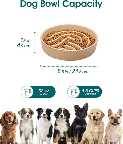 vancasso Slow Feeder Dog Bowl, 1.5 Cup Ceramic Slow Feeding Food Dish for Small and Medium Breed, Puzzle Dog Food Bowl for Fast Eater, Pink