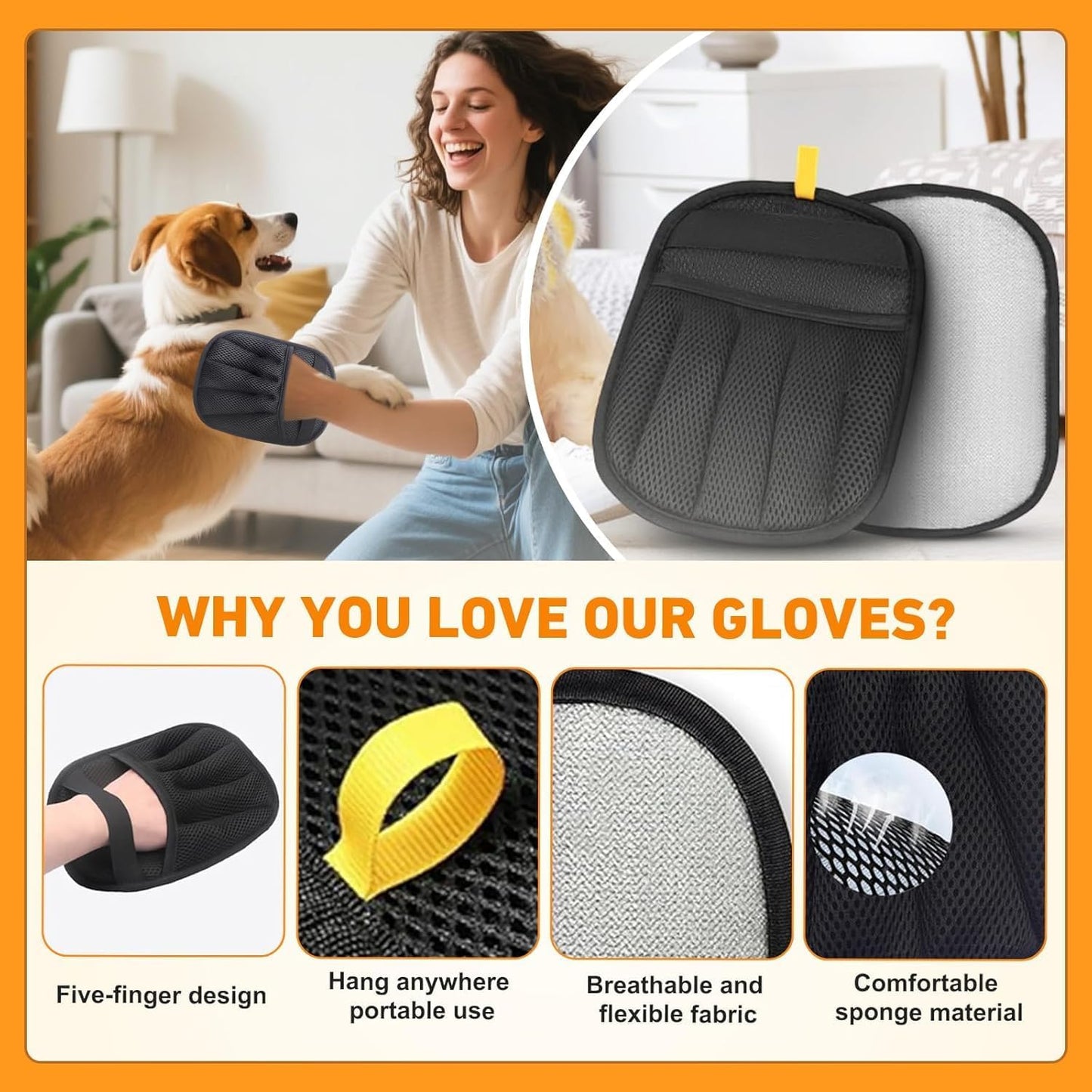 Pet Hair Removal Glove, Pet Hair Remover Gloves for Cats & Dogs Hair Remover, Magic Brush Pet Hair Removal Tool for Furniture, Couch, Car Seats, Clothing(1Pcs)