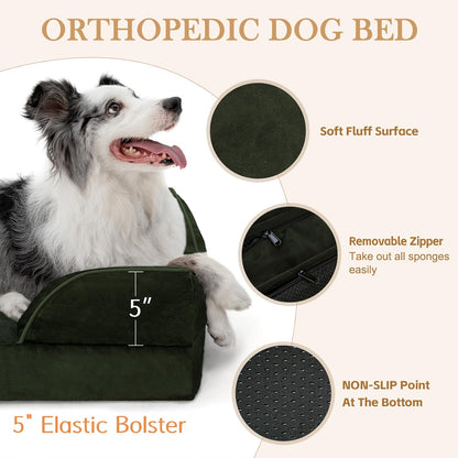 Comfort Expression Orthopedic Dog Bed for Extra Large Dogs 42x30 Inch, Waterproof Egg Crate Foam XL Pet Bed with Removable Bolsters, Dog Couch with Washable Cover & Non-Slip Bottom, Grey - Colors A