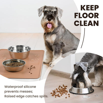 VIVAGLORY Dog Food Mat Flexmat Dog Bowl Mat, Placemat Food Tray with Raised Edges & Lip for Indoor Floor, Non Slip Waterproof Silicone Dish Placemat for Cat & Pet, S, Grey