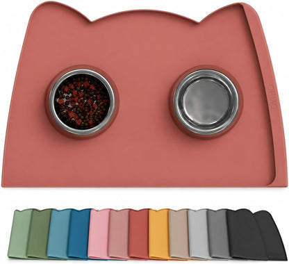 OHMO - Cat Food Mat, Silicone Pet Feeding Mat for Floor Non-Skid Waterproof Dog Water Bowl Tray, Easy to Clean Pet Placemat (Erythrinus, 18 * 9.8'')