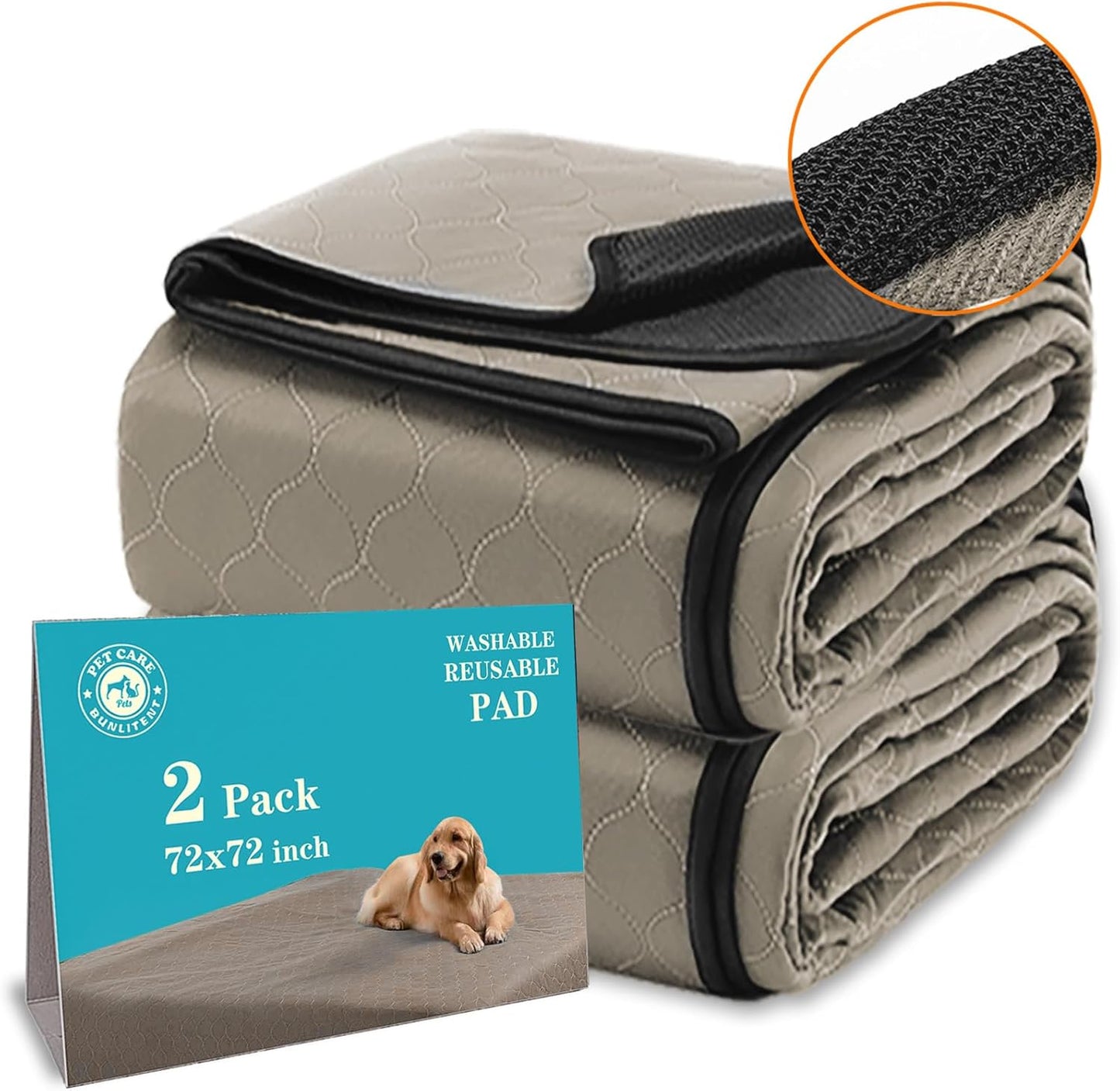 Bunlitent Washable Pee Pads for Dogs 72x72, 2 Pack, Extra Large Reusable Puppy Pads, Dog Training Pads with Quick Dry, Large Anti-Slip Dog Pee Pads, Whelping Pads, Potty Pad