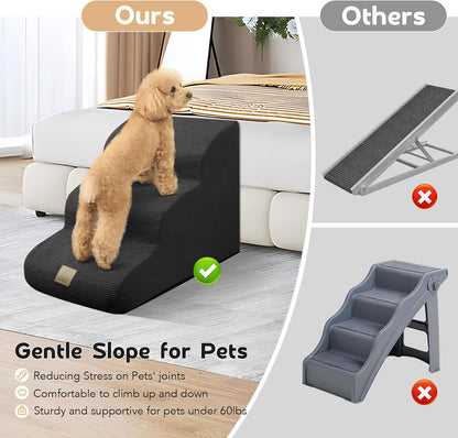 Mestuel 2-Tiers Extended Dog Stairs Steps for Couch Sofa, Dog Stairs for Small Dogs, Pet Stairs Ramp Ladder Friendly to Small Old Joint Injury Dogs Cats,Non-Slip & Washable,Blue
