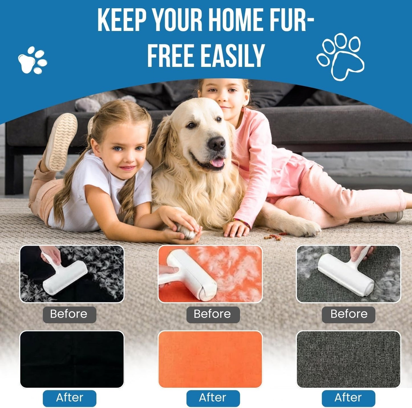 Pet Hair Remover Roller – Reusable Lint Roller for Dog & Cat Hair – No Batteries or Sticky Tape Needed – Works on Furniture, Couch, Carpet, Car Seats, Bedding & Rugs – Portable & Eco-Friendly (White)
