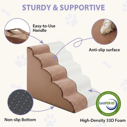 LEXTRO Dog Stairs for Small Dogs, 2-Steps Dog Ramp for Couch, Pet Stairs with Highly Supportive Foam and Non-Slip Bottom, Pet Steps for Cat & Doggie (High 11.8 Inch)