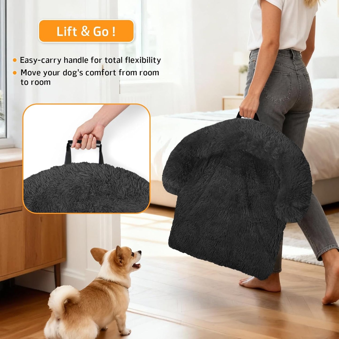 Calming Dog Bed Fluffy Plush Dog Mat for Furniture Protector with Removable Washable Cover for Large Medium Small Dogs and Cats (Large, Light Grey)