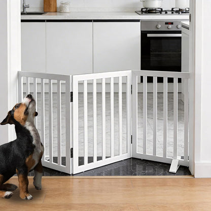 ZJSF Freestanding Indoor Dog Gate for House Foldable Wood Puppy Gate for Doorways Pet Gate for Stairs Extra Wide Pet Fence, Brown, 24" Height 3 Panels