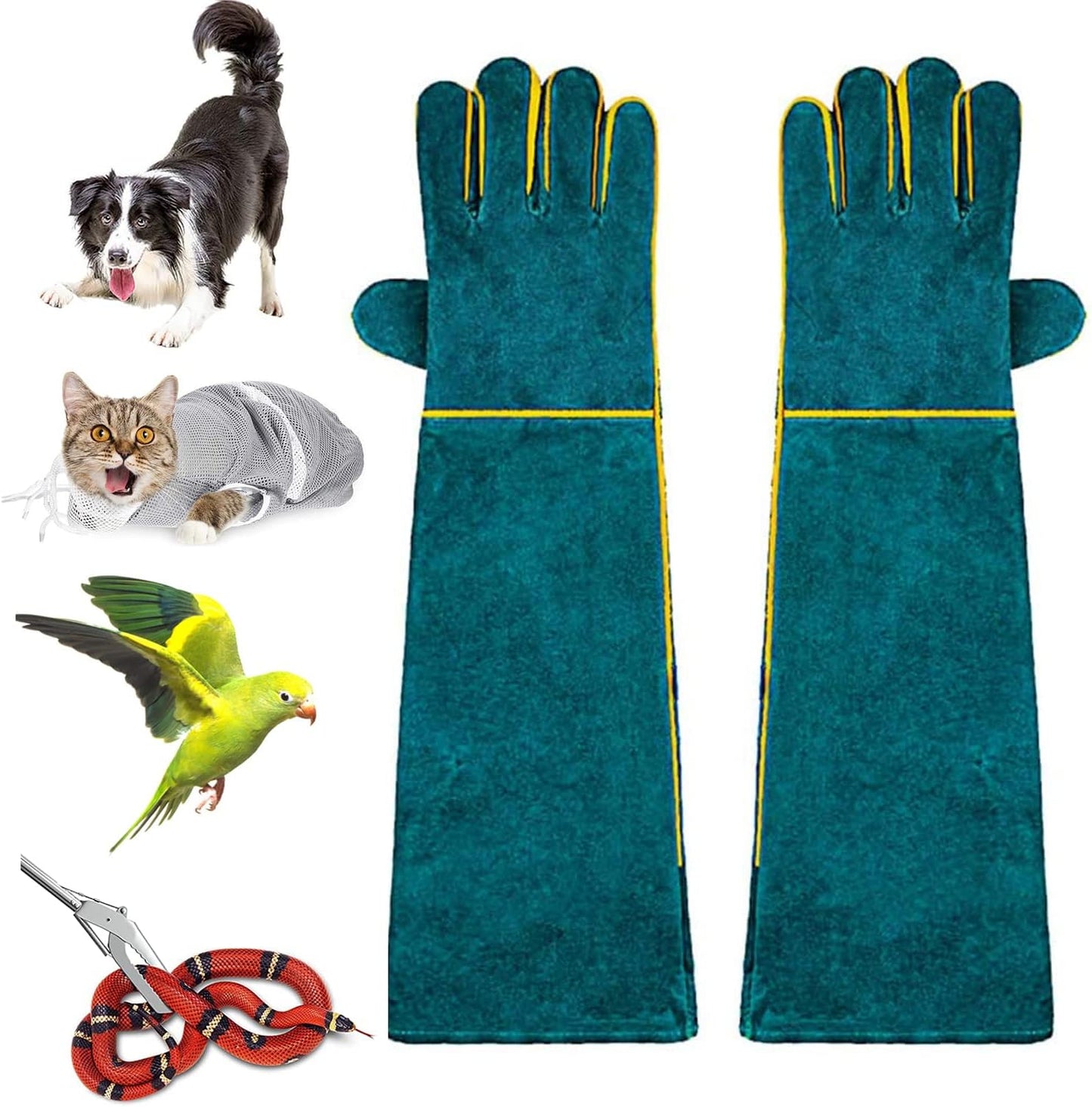 Animal Handling Anti-Bite Gloves, Reinforced Leather Welding Gloves for Gardening Dog Training Cat Scratch