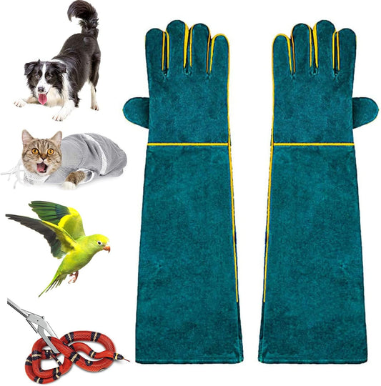 Animal Handling Anti-Bite Gloves, Reinforced Leather Welding Gloves for Gardening Dog Training Cat Scratch