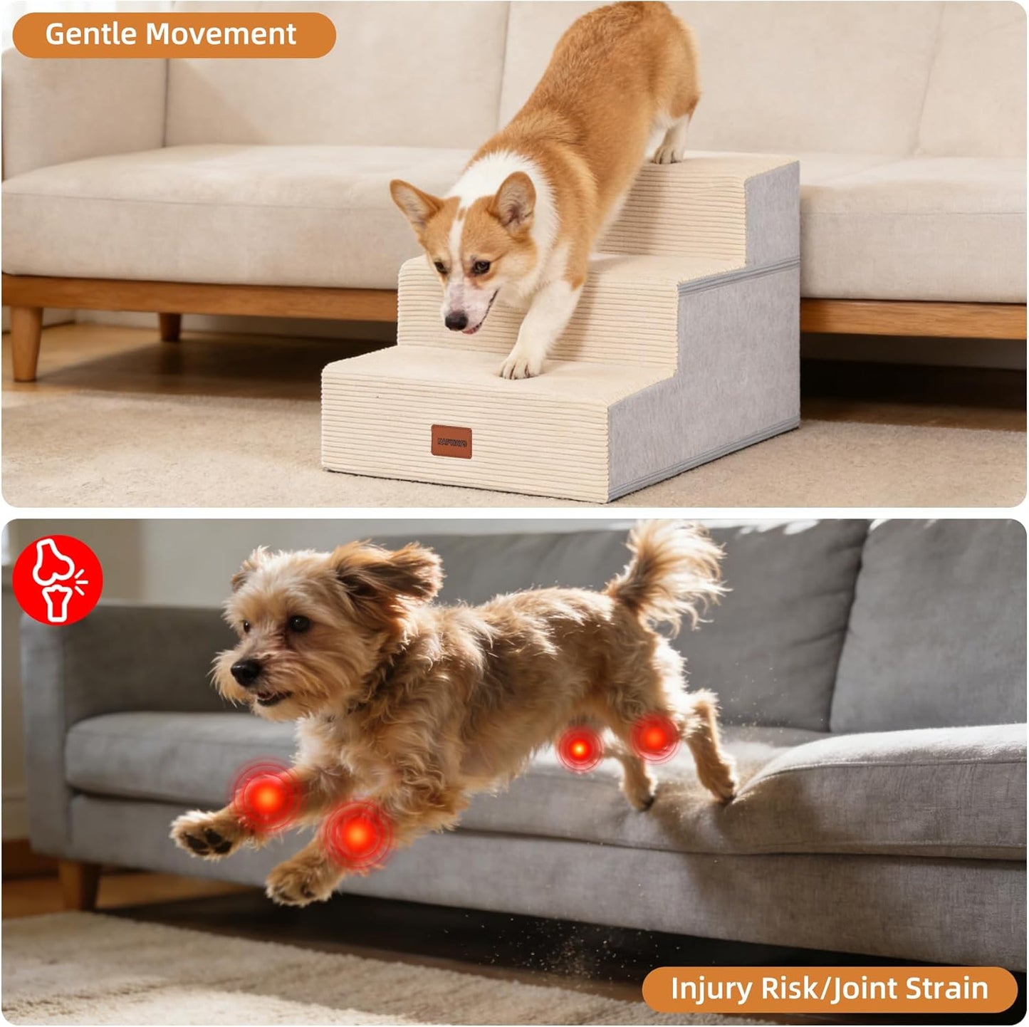 Dog Stairs for Small Dogs, 13.5" H, 3-Step Pet Steps for Couch Sofa and Chair, Non-Slip Balanced Pet Ramp for Medium Cats,Indoor Dog Ladder, Grey