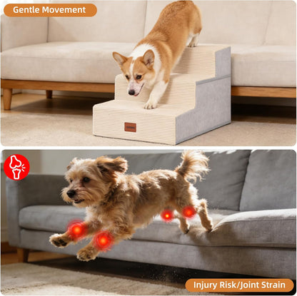 Dog Stairs for Small Dogs, 13.5" H, 3-Step Pet Steps for Couch Sofa and Chair, Non-Slip Balanced Pet Ramp for Medium Cats,Indoor Dog Ladder, Grey